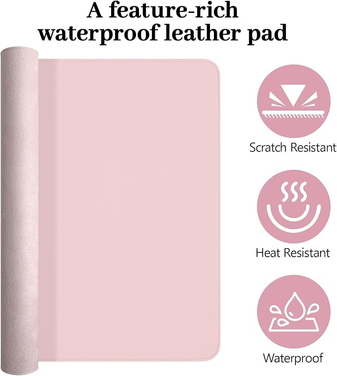 Pink Leather Desk Mat Large Mouse Pad, Waterproof Desk Pad for Keyboard and Mouse, Non-Slip Computer Desk Protector, Smooth Mouse Movement Desk Mat for Home and Office(35.4"×17")