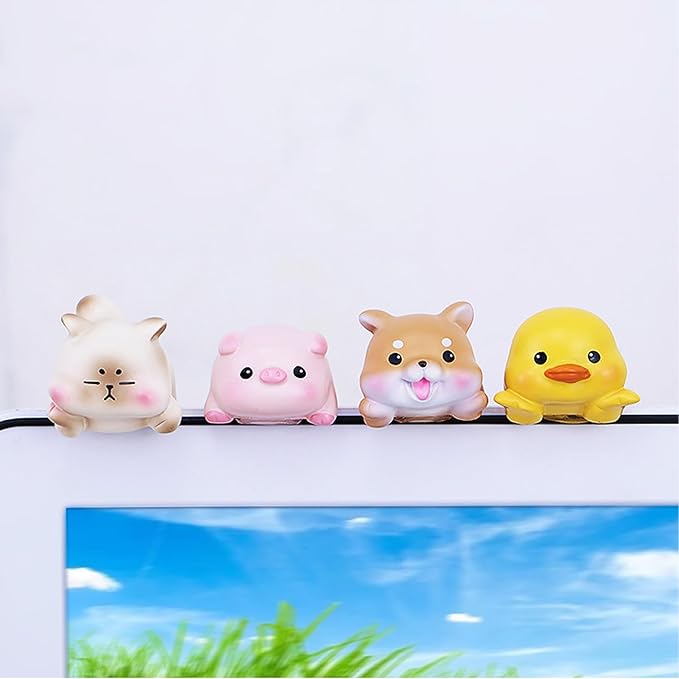 Computer Monitor Decor,Car Dashboard Decor,Cute Mini Animal Figurines,Resin Desk Decor, Mini Animal Statues for Aesthetic Room, Planter Pot,Computer Monitor,Car Monitor Decoration (Yellow)