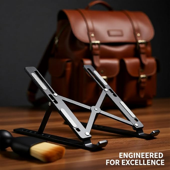 Adjustable Laptop Stand with Cleaning Brush – Aluminum Alloy Ergonomic Riser, Foldable & Portable Ventilated Notebook Holder for Desk, Fits Laptops up to 17.3" -(7 levels ) 23.6"MODEL (SILVER)