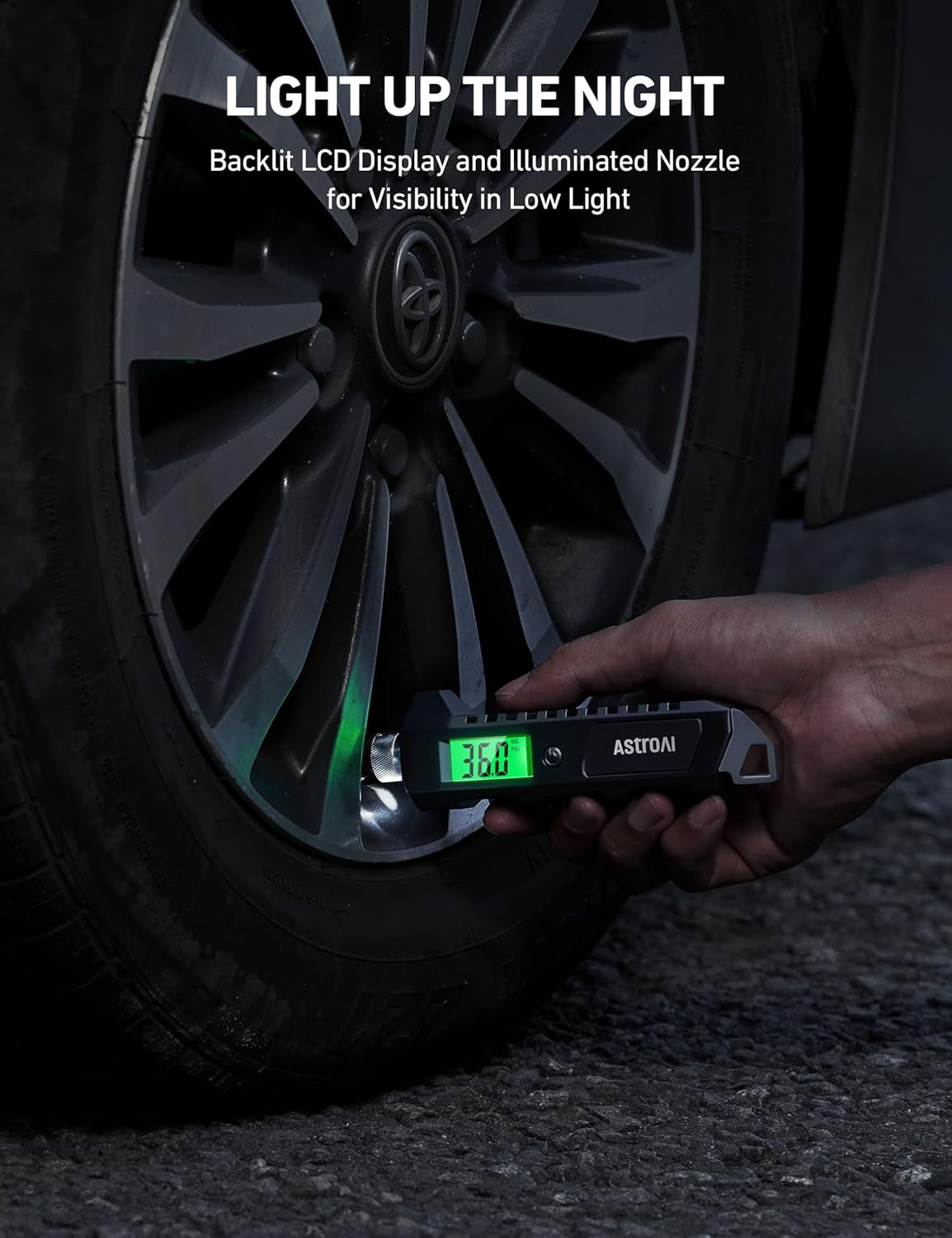 Heavy Duty Digital Tire Pressure Gauge, 230 PSI for Car Bicycle | 4 Settings Heavy Duty Digital Tire Pressure Gaug with Larger Backlit LCD Flashlight and Non-Slip for Car Suv Bicycle, Black