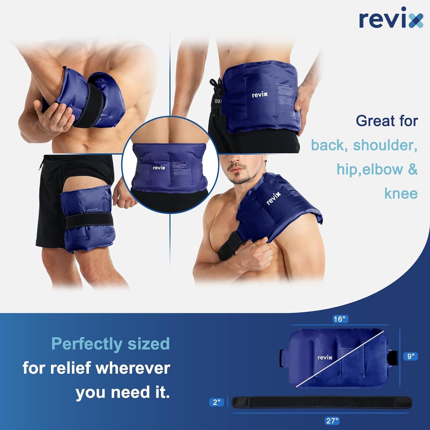 Ice Pack for Injuries Reusable Gel for Lower Back & Shoulder, Navy | 16X9In Full Coverage for Lower Back, Shoulder, Hip & Knee, Cold Compress Therapy, Hands-Free Strap, Long-Lasting Gel