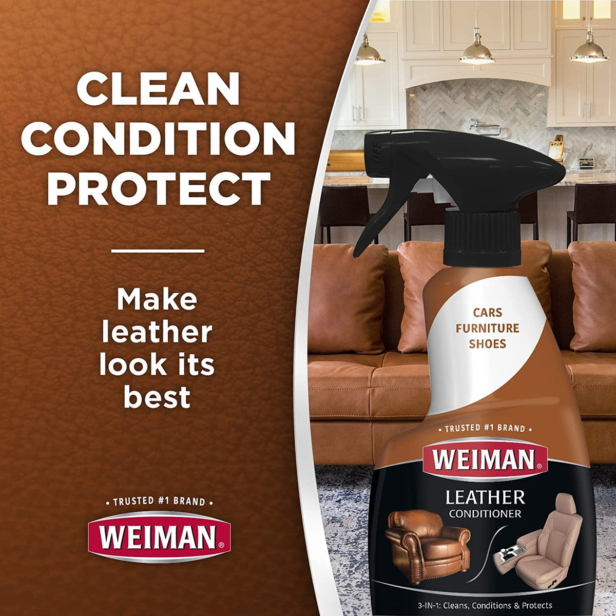 Leather Cleaner, Conditioner & Protector, 2 Pack Spray with Cloth | UV Protection from Cracking & Fading, All Finished Leather Surfaces, Auto, Sofas, Shoe, Bag & Jacket