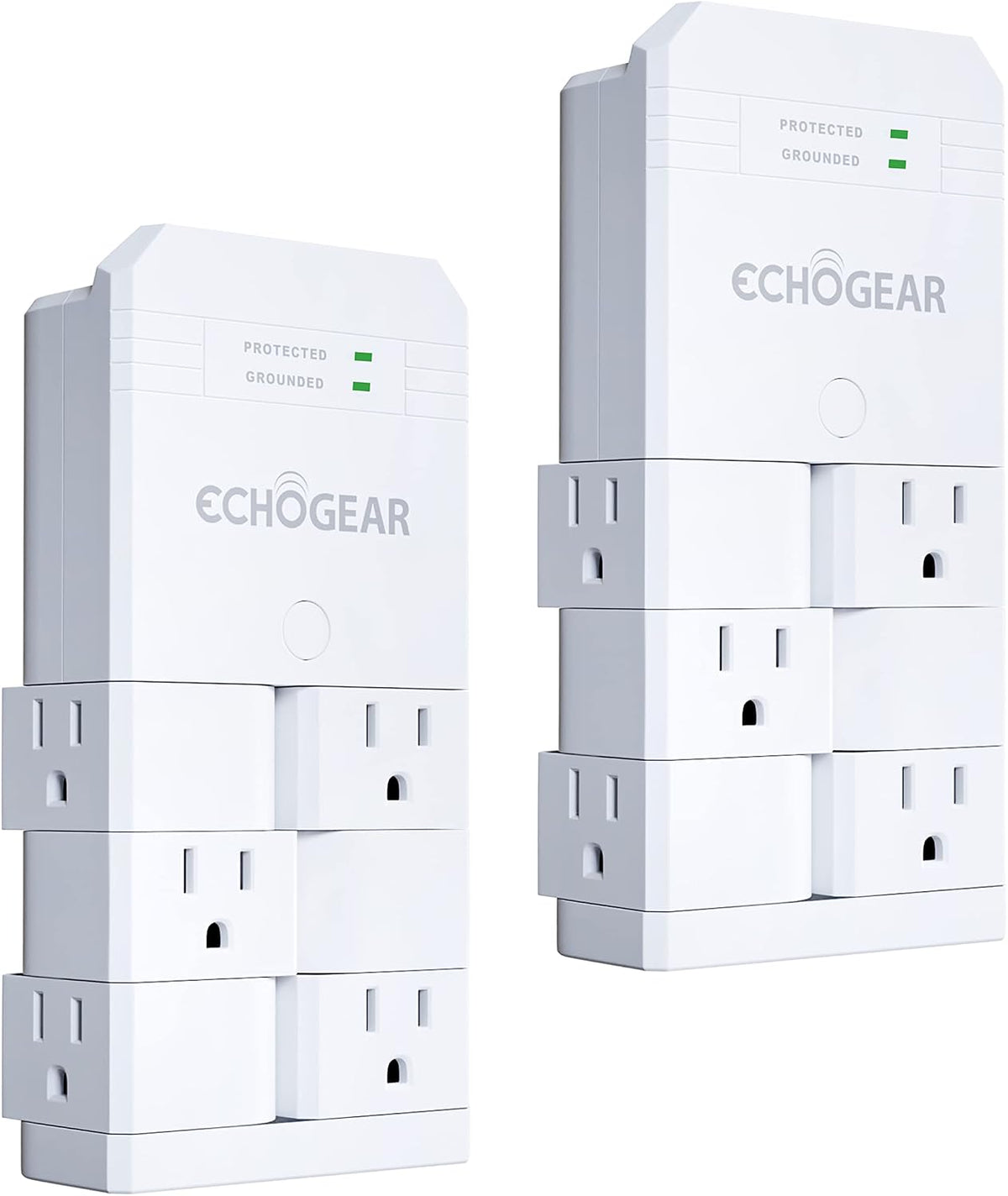On-Wall Surge Protector with 6 Pivoting AC Outlets & 1080 Joules of Surge Protection - Low Profile Design Installs over Existing Outlets to Protect Your Gear (White 2 Pack)