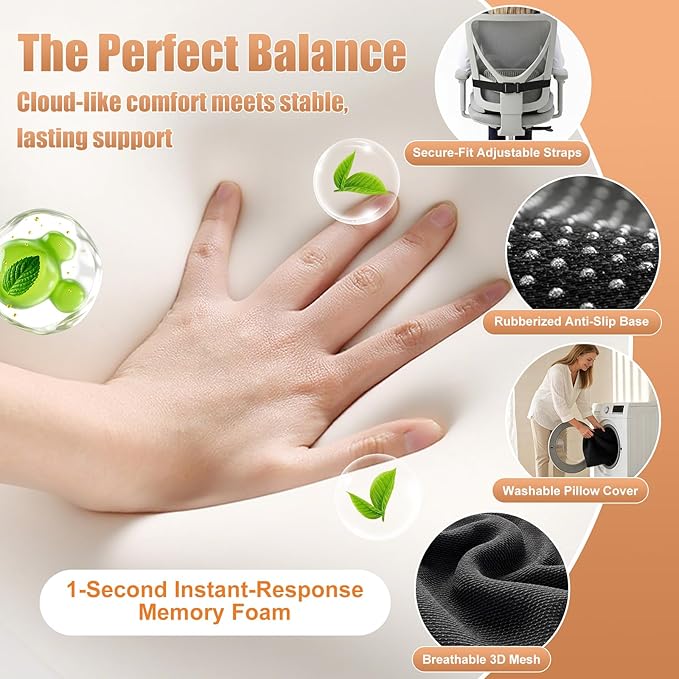 Car Seat Cushion with Lumbar Support for Long Driving Truck RV, Ergonomic Memory Foam Office Chair Cushion for Sciatica, Tailbone & Lower Back Relief, Ideal Gift for Drivers & Office Workers (Black)