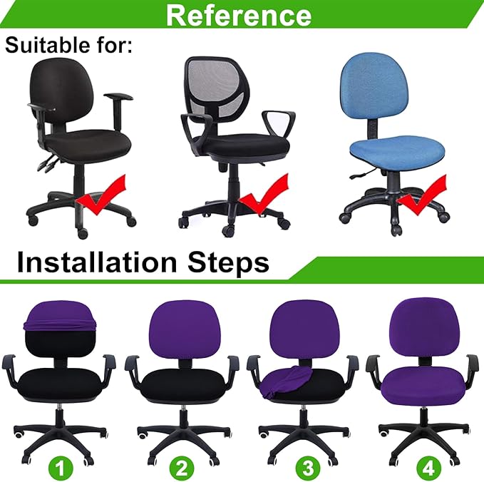 Smiry Stretch Jacquard Office Computer Chair Covers, Removable Washable Universal Desk Rotating Chair Slipcovers Protector, Seat + Backrest Cover, Violet