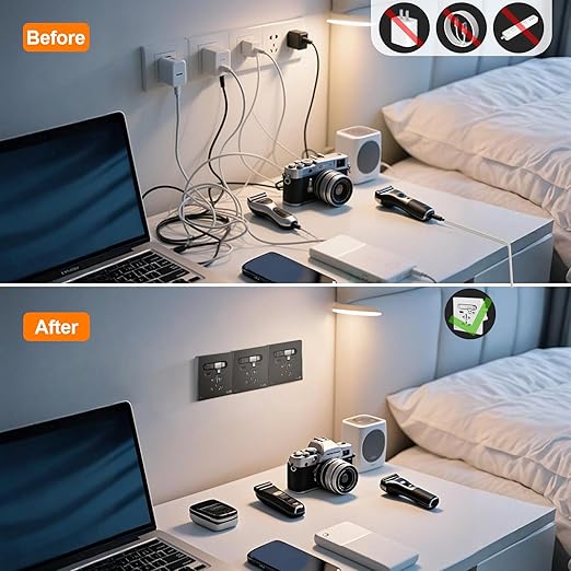 35W GaN Multi Plug Wall Outlet with Retractable Phone Charger for Bedside/Sofa, 4-in-1 Tamper-Resistant in-Wall Socket with Universal AC Port for New Renovations, UL Listed (Include 86-Type Box)
