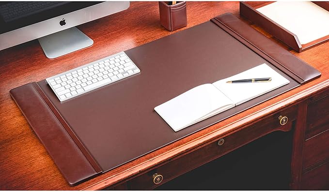 Dacasso 38” x 24” Luxury Chocolate Brown Leather Desk Pad w/Side Rails - Executive Desk Surface Protector - Leather Desk Blotter for Writing