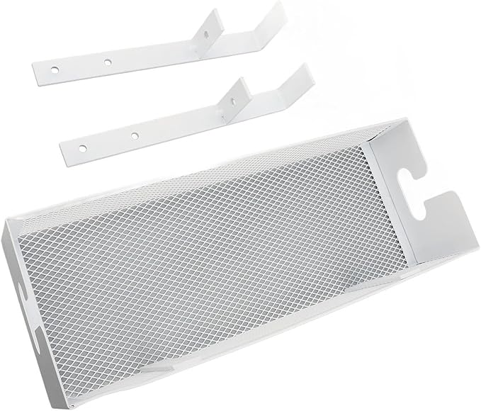 Under Desk Cable Management Tray | Mesh Cord Box with Clamp Mount | No Drill Desk Organizer for Office/Home | Carbon Steel 13.4x5in White
