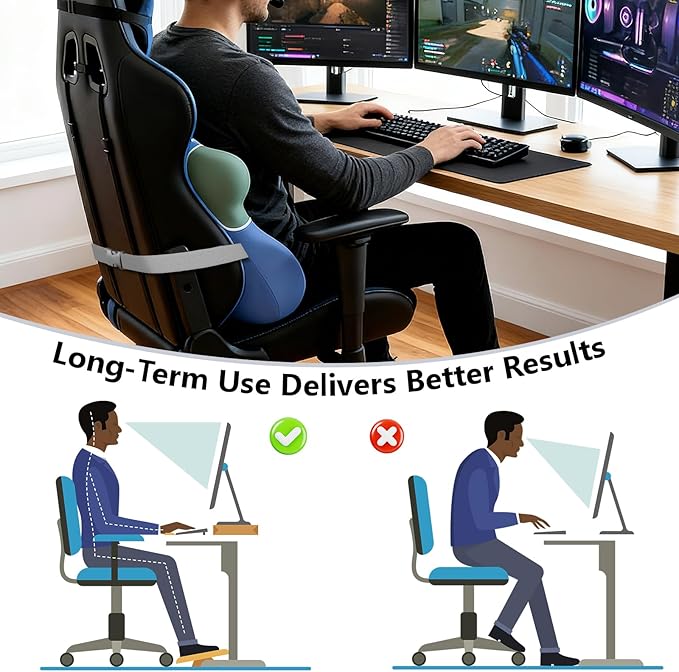 Lumbar Support Pillow for Chair, Ergonomic Back Cushion for Office, Home, Car Seats (Blue)