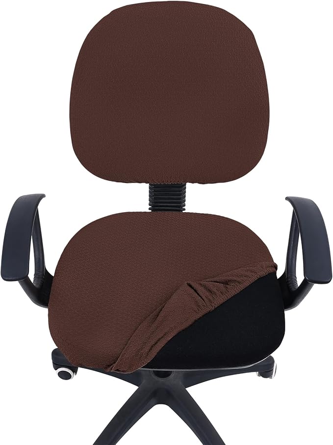 Smiry Stretch Jacquard Office Computer Chair Covers, Removable Washable Universal Desk Rotating Chair Slipcovers Protector, Seat + Backrest Cover, Light Chocolate