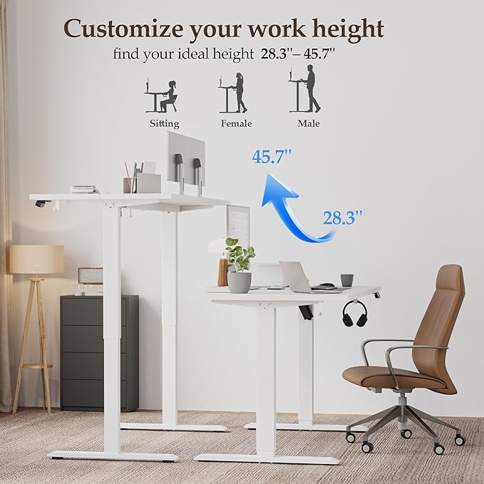 Klicelor 40 Inch Electric Standing Desk, Height Adjustable Office Desk, Sit Stand Up Computer Desk with Memory Preset, Two-Piece Desktop, White