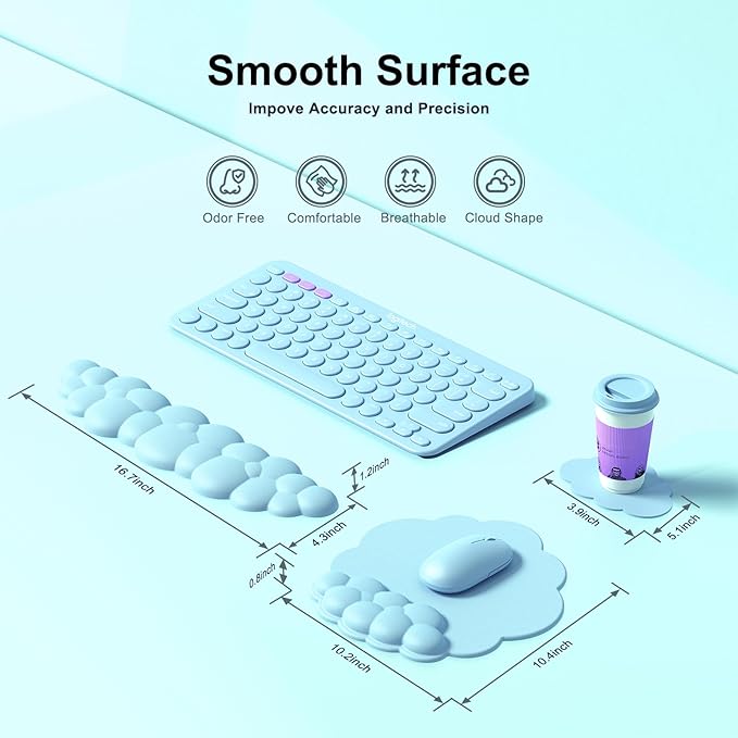 MOKURU Cloud Mouse Pad with Wrist Rest, Cloud Keyboard Wrist Rest, Mouse Pad Wrist Support, Ergonomic Cloud Keyboard Mouse Wrist Support (Blue)