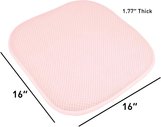 Sweet Home Collection Chair Cushion Memory Foam Pads Honeycomb Pattern Slip Non Skid Rubber Back Rounded Square 16" x 16" Seat Cover, 4 Pack, Pink