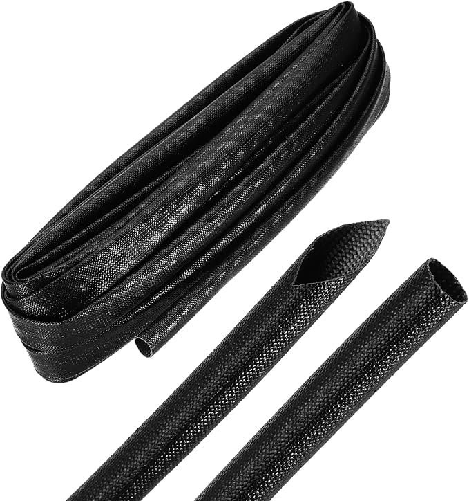 MECCANIXITY 20ft Braided Cable Sleeve, 0.4" ID 200C Heat Resistant 1500V Fiberglass Wire Insulation Cord Protector Organizer Wires Management for Motor Engine Fuel Line, Black