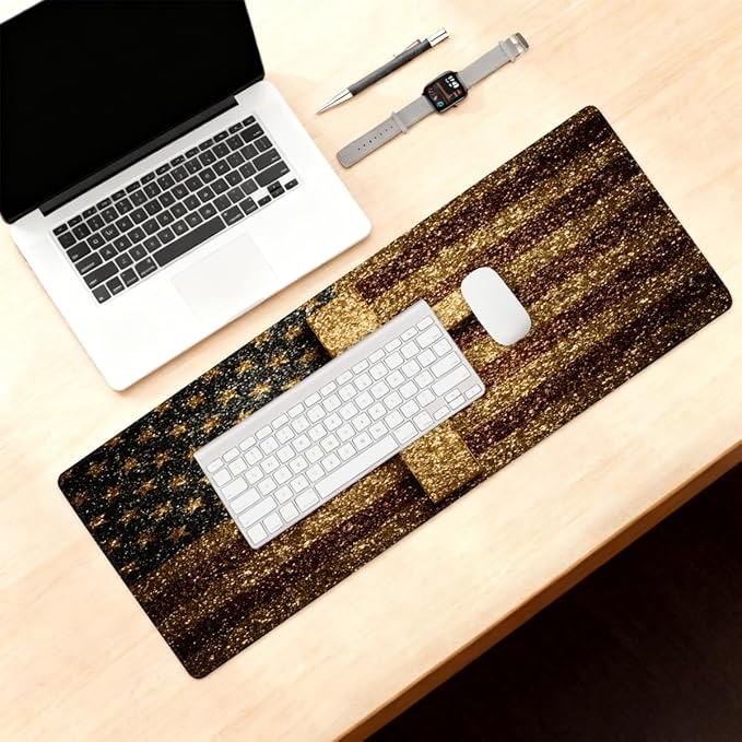 Large Mouse Pad Glod Jesus Cross Flag Non-Slip Rubber Long Gaming Desk Mat Big Computer Keyboard Mousepad Waterproof Protector Wristing Pad for Gaming Office Home Decorative 31.5 X 11.8 Inch