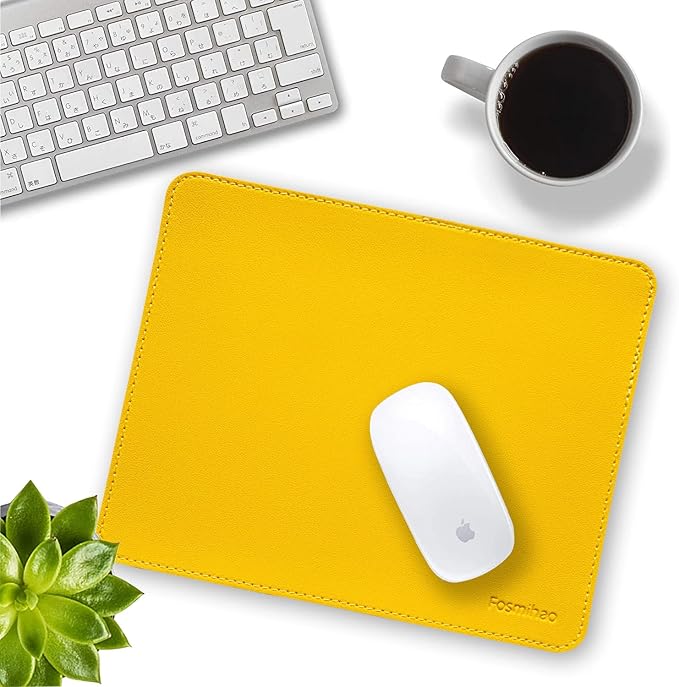 Leather Mouse Pad - Wood Mouse Pad, Double Side Mouse Pad with Stitched Edge, Waterproof Ultra Thin Mouse Pad for Computers, Laptop, Office & Home, 10.2 x 8.3 Inch, 1 Pack (Yellow)