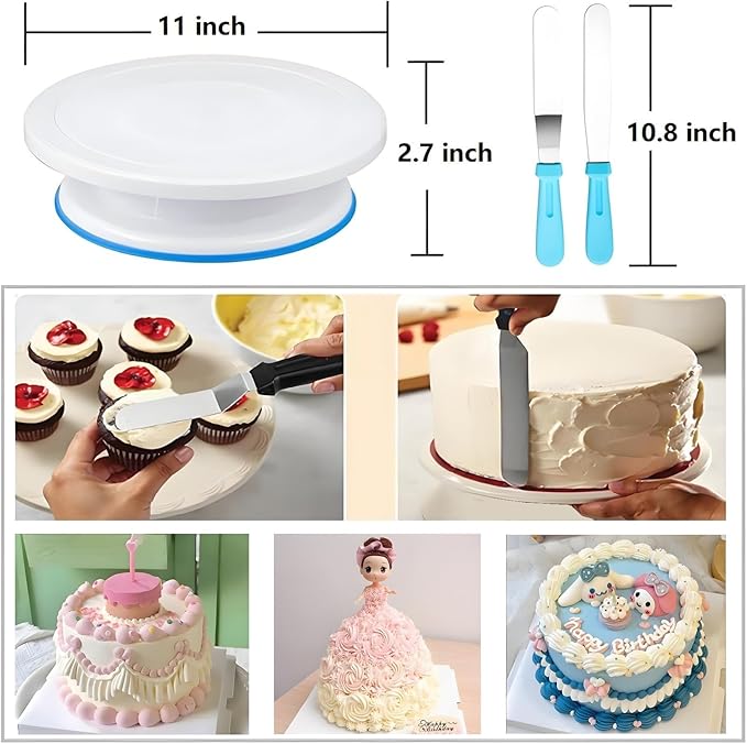 ANSLYQA Cake Decorating Kit, 340 Pcs with Cake Turntable, Leveler, 55 Numbered Icing+Skirt Tips, 2 Spatulas, 3 Scrapers, 2 Couplers, 100 Pastry Bags, 100 Cupcake Liners & More Baking Tools, (Blue)