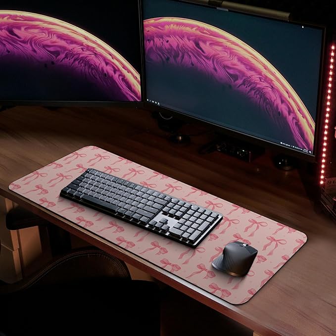 MAY FLOWER Gaming Mouse pad, Large Laptop Mousepad, Full Keyboard Mat, Long Computer Mouse Mat for Home and Office, Anti-Slip Rubber Base, 31.5 x 11.8 Inches (Pink Checkered)