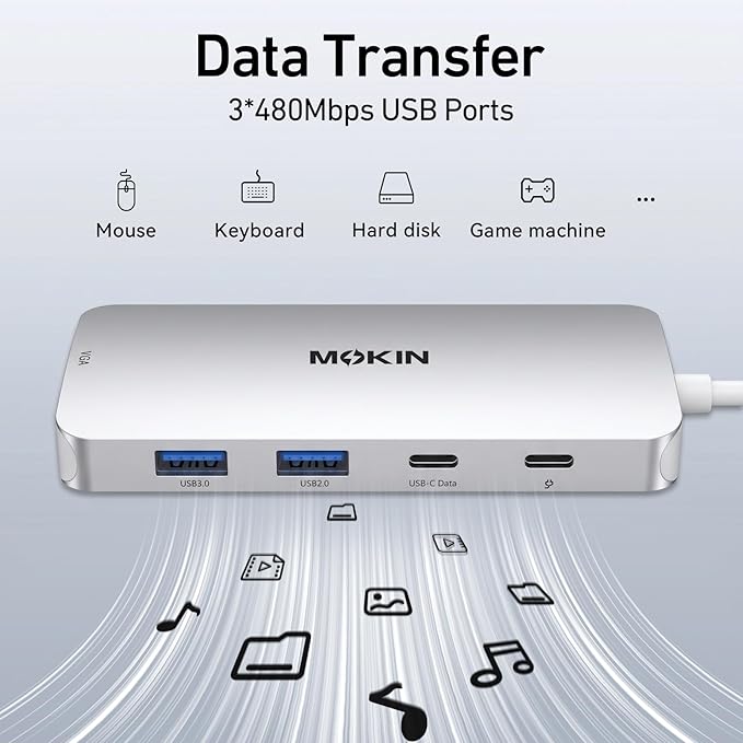 USB C Docking Station Dual DisplayPort, 8 in 1 USB Hub with 2 DP, HDMI, VGA, USB C 2.0, A 2.0, PD Charging Port, Multi Monitor Adapter for Dell/HP Laptops, Silver