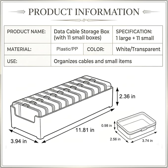 Clear Cable Organizer Storage Box, 2 Pcs 11 Box Desktop Cable Management with Switch, Power Cord Organizer for Office,Home,Desk Accessories Storage Stationery Supplies and Accessories