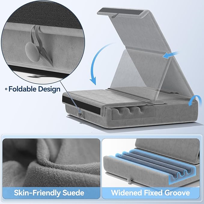KDD Tablet Pillow Holder, Foldable iPad Stand for Lap, Bed and Desk -Tablet Soft Pad Dock with Pocket & Stylus Mount Compatible with iPad Pro 12.9, 10.5, 9.7 Air Mini 6 5 4 3, Galaxy Tab, E-Reader