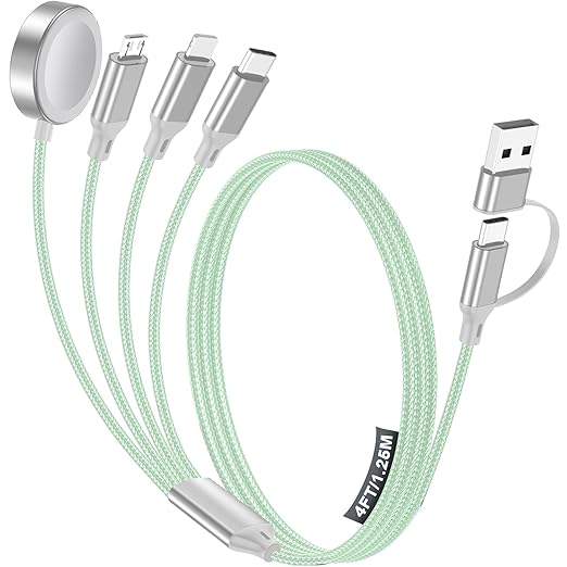 Travel Essentials,Multi Charging Cable for Apple Watch Charger/iPhone Charger/Samsung Charger,USB A & Type C Power Cable for iWatch Ultra/10-2/iPhone 17-11/Samsung S26,Serial Cables,Car[1.2M]-Green