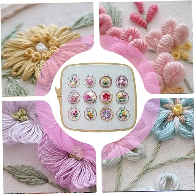 Joygoodta Embroidery Kit Hand Floral Embroidery Starter Kit Kits with 12 Different Small Flower Frame 3D Flower Kits for Adults