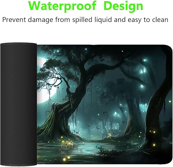 Enchanted Forest Gaming Mouse Pad Magic Moon Mysterious Fantasy Large Gaming Mouse Mat with Stitched Edges,Non-Slip Waterproof Rubber Base Mous Mat 31.5"x11.8" Office Computer Keyboard Laptop Home