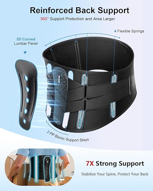 Dual X-Back Brace for Lower Back Pain Relief with Bionic Support System, 8X Powerful Lumbar Support Belt for Men Women, Back Support Belt with 3D Pad, Breathable Back Support Brace with Adjustable Strap for Herniated Disc, Sciatica, Heavy Lifting, Work