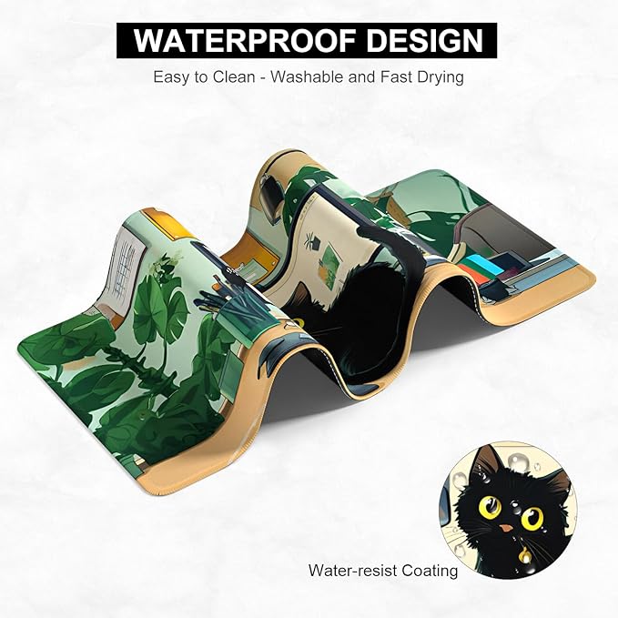 Desk Pad, 32" x 16" XXXL Extended Large Gaming Mouse Pad, Desktop Decor Desk Mat, Men Women Office Supplies and Accessories, Cute Anime Mouse Mat for Laptop & Keyboard, Office Black Cat