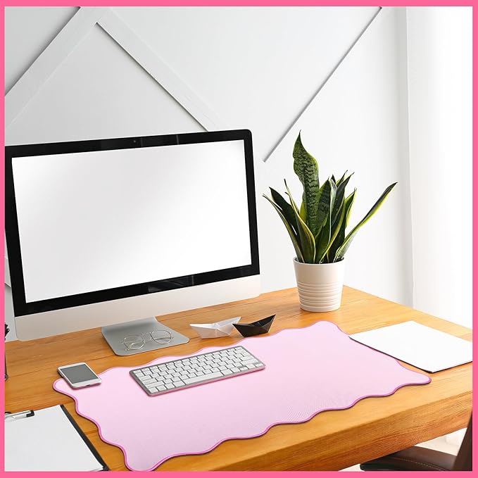 Hahafelt Scalloped Desk Mat Large Desk Pad Cute Coquette Table Mat Aesthetic Preppy Table Make up Pad Nonslip 2026 Graduation Gift with Stitching Waterproof Gaming(Pink,23.6 x 13.8 Inches)
