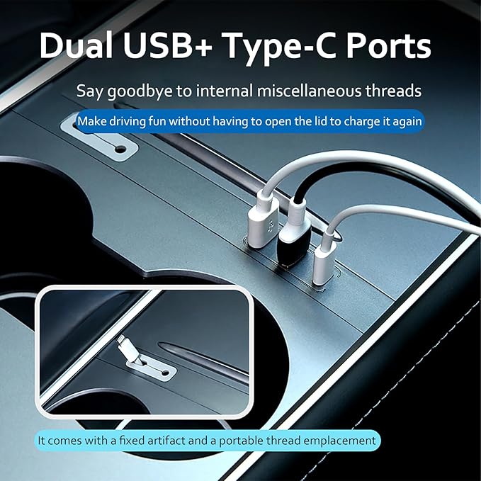 Car USB Hub Charger for Tesla Model Y 2021-2024 and Model 3 2021-2023,Fast Charging,Center Console Multiport Phone Charger Docking Station Adapter Accessories(Not Fit Model 3 2024)