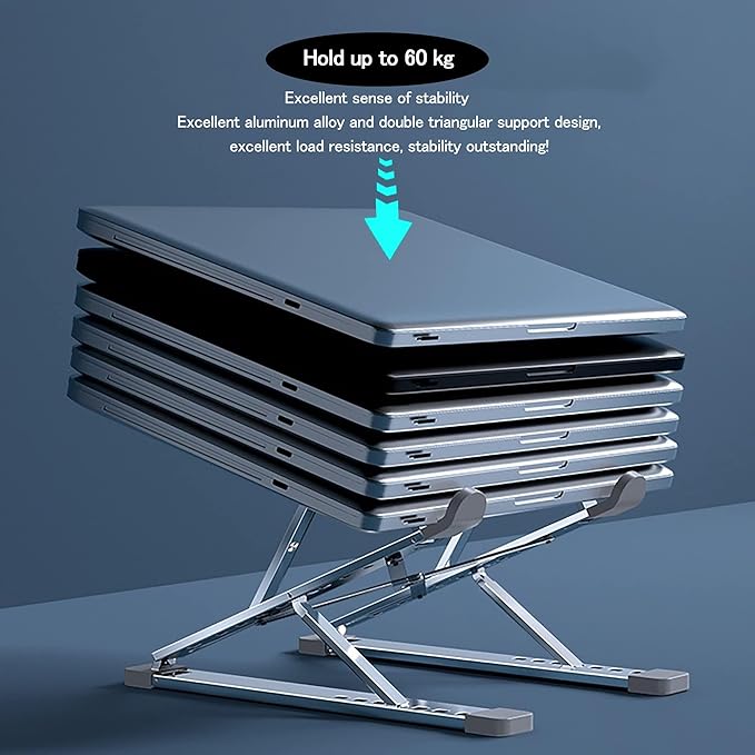 Adjustable Laptop Stand, Foldable Aluminum for 10-17” Laptops, Ergonomic Silver