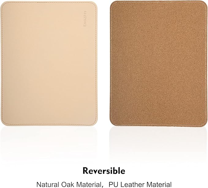 Double-Sided PU Leather & Cork Mouse Pad with Coaster – Reversible, Non-Slip, Stitched Edges for Office & Home, 8x11 Inches, (Apricot)
