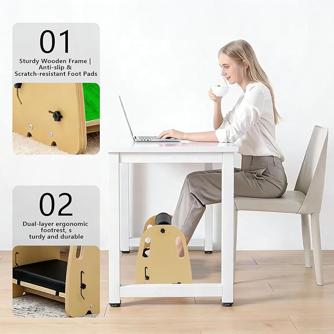 Adjustable Under Desk Foot Rest, Detachable & Washable,3 Height Levels, Interchangeable Soft & Massage Pads,Anti-Slip Design, for Office Home Gaming - Green