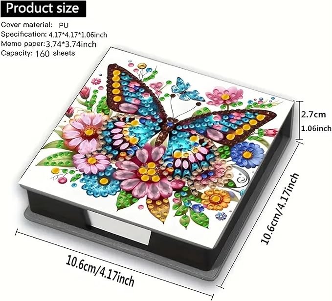 Butterfly Diamond Painting Kit Note Box,Memo Paper Storage Box Diamond Art,Sticky Note Holder Diamond Art,Diamond Painting Memo Pad For Office Desk. (butterfly)