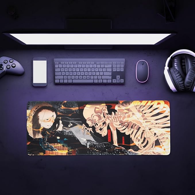 BELLEMOND Japanese Art Desk Mat | Large 31.5x11.8in Anime Mouse Pad for Keyboard & Mouse | Non-Slip Base, Water-Repellent | Original Japanese Design | Yokai Rising