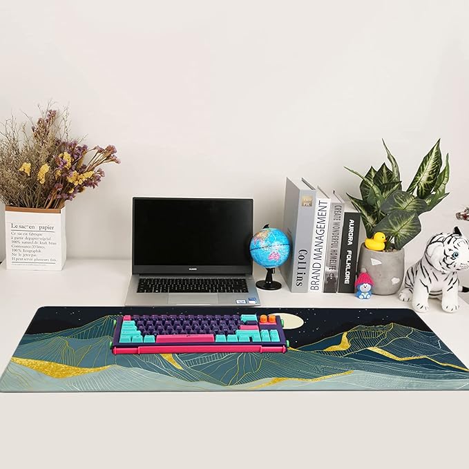Golden Line Art Mountain at Night Large Mouse Pad Extended Gaming Mouse Pad Waterproof Desk Mat with Stitched Edge,Non Slip Base Keyboard Mouse pad for Home Office 35.4" X 15.7"