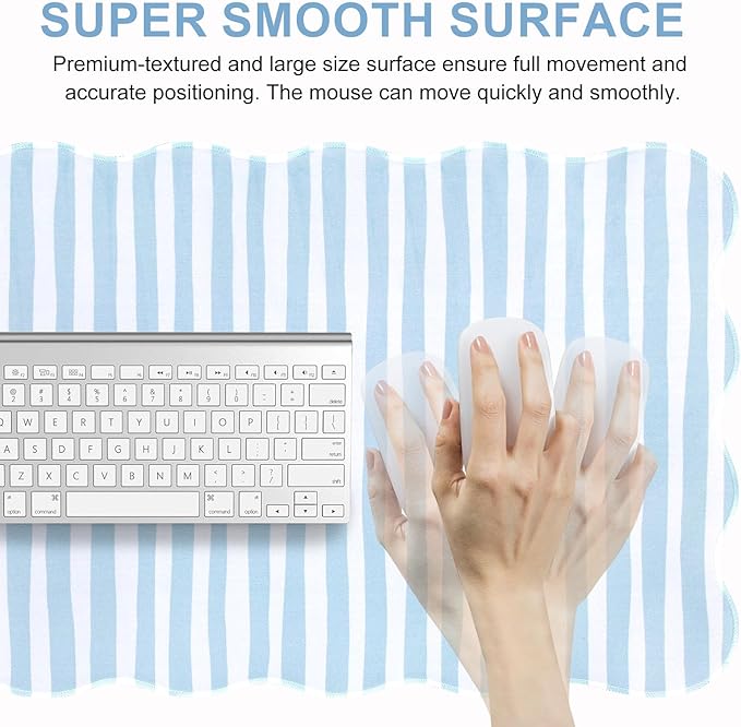 L-SPOUTTO Blue Striped Mouse Pad,Scalloped Desk Mat XXL Large Geometric Gaming Mousepad,35.4x15.7in Non-Slip Rubber Base Keyboard Pad Waterproof Desktop Mat for Laptop Computer Game Home Office