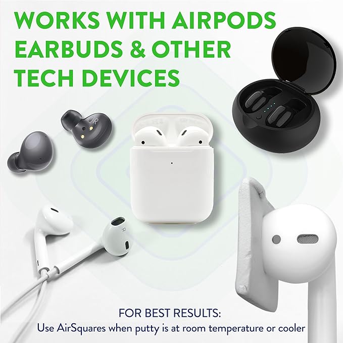 Cleaner Kit for Airpods by AirSquares | the Original Earbud Cleaning Putty Compatible with Airpods & Earbuds, Remove Wax, Dirt & Gunk from Tech Devices, As Seen on NBC's Today Show (12 Pack)