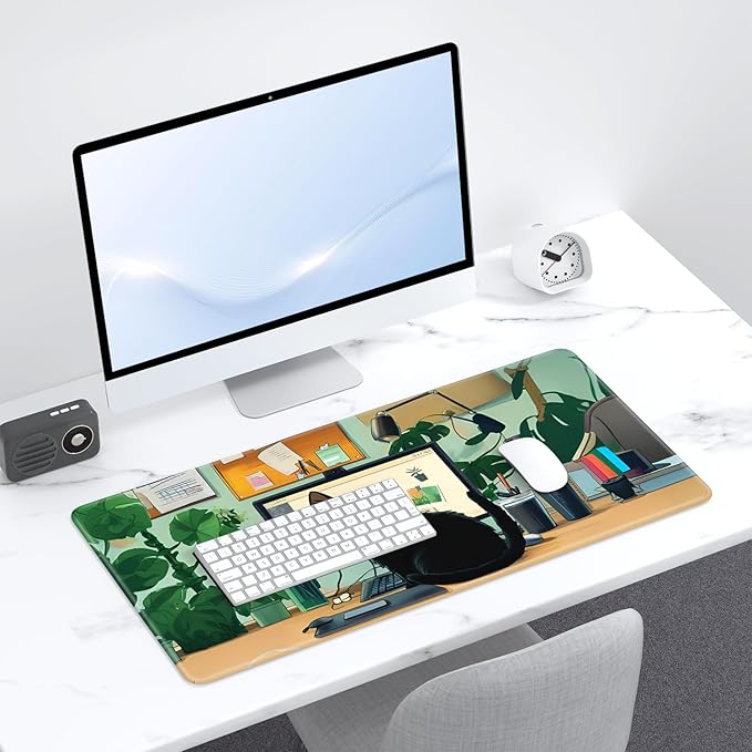 Desk Pad, 32" x 16" XXXL Extended Large Gaming Mouse Pad, Desktop Decor Desk Mat, Men Women Office Supplies and Accessories, Cute Anime Mouse Mat for Laptop & Keyboard, Office Black Cat