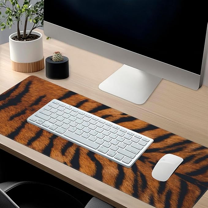 Tiger Stripes Print Large Mouse Pad & Desk Mat Animal Skin Texture Extended Mousepad Non-Slip Rubber Base Laptop Computer Keyboard Pad for Gaming, Office & Home Decor, XXXL - 35.4" X 15.7"