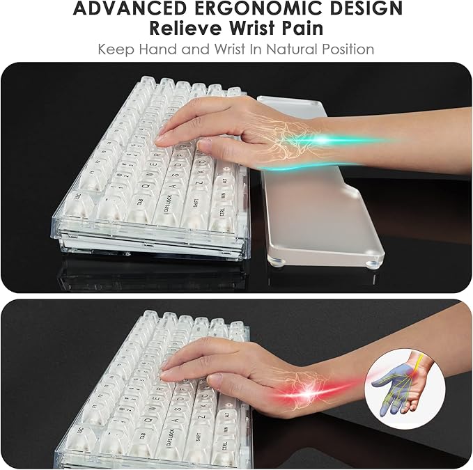 Acrylic Gaming Keyboard Wrist Rest Pad,Clear Wrist Rest for Computer Keyboard,Office,PC Gaming,Laptop,Mac,Comfortable,Lightweight,Ergonomic for Easy Typing Pain Relief-Length 12.2 inch