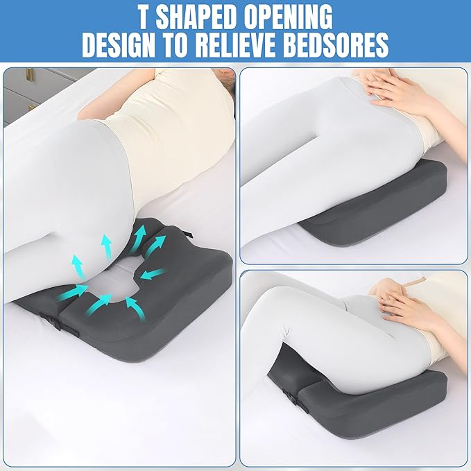 HOMBYS Memory Foam Bed Sore Cushions for Butt,Bedsore Pressure Relief Pillow for Sleeping and Sitting,Cushion for Bed Sores on Buttocks, T Shaped Opening Tailbone Pillow, Patent Pending(Dark Grey)