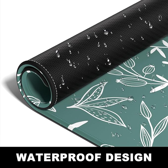 BOSOBO Large Desk Pad, XXL XL Extended Gaming Pad, Desktop Full Cover 31.5 x 11.8 Inches, Minimalist Green Flowers