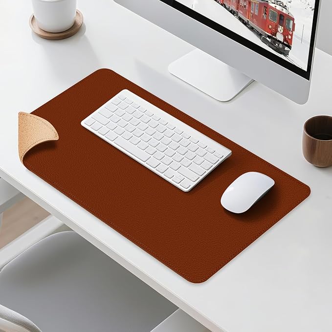 Leather Mouse Pad with Stitched Edge, Waterproof Gaming Mouse Mat for Computers, Laptop, Office & Home (Brown, 25"*13")