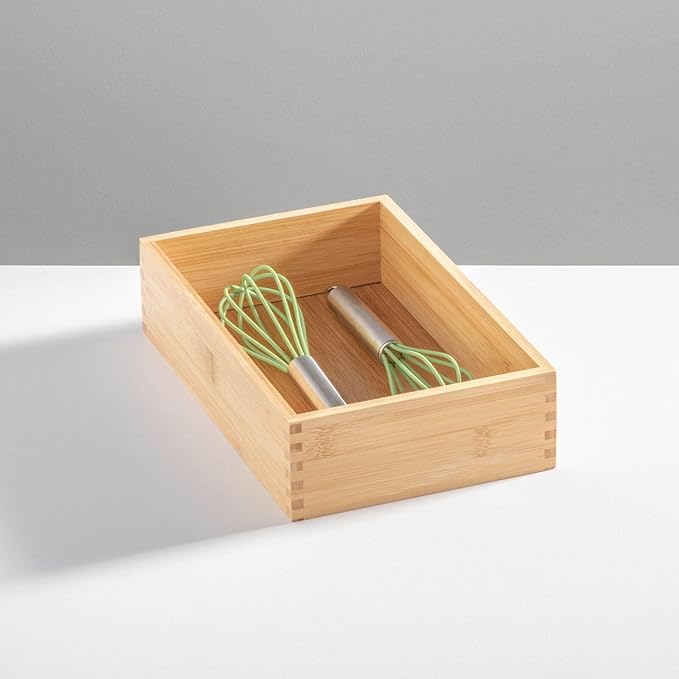 mDesign Bamboo Kitchen Cabinet Drawer Organizer Tray Bin - Eco-Friendly, Multipurpose - Use in Drawers, on Countertops, Shelves or in Pantry - 6.9 x 10.4-2 Pack - Natural Wood Finish