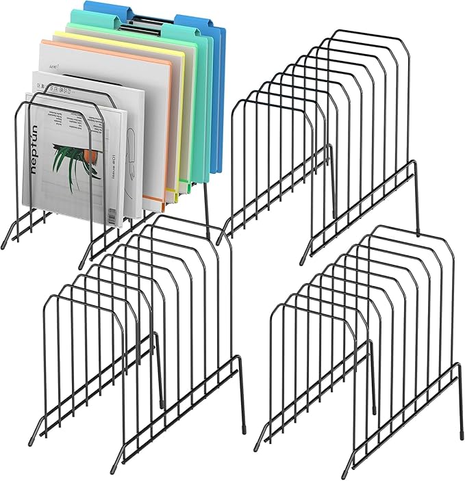 MINDEPOT Incline Sorter Desk File Organizer, Metal Desk Magazine Folder Holder with 8-Section Vertical Compartments Rack File Organizer for Office, Home, School