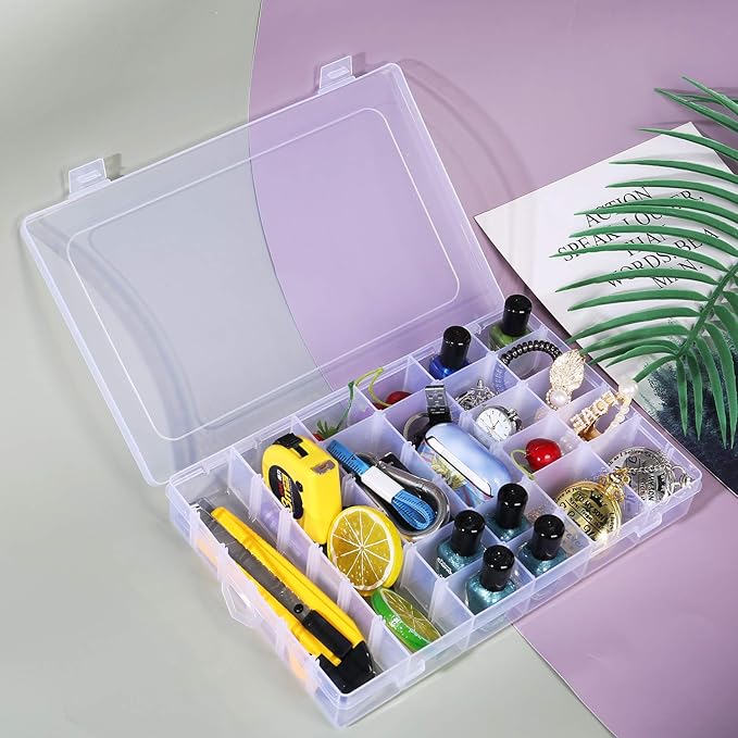 Umirokin Small Parts Organizer Box 2 Pack, 36 Grid Bead Organizer with Adjustable Dividers, Plastic Organizer Box for Screws, Jewelry Making, Craft Storage, Fishing Tackle, Clear Compartment Container
