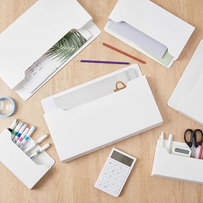 Fuutreo 6 Pcs Magnetic Wall File Organizer Magnetic Wall File Holder Refrigerator Magazine Holder for Mail Letters Paper(White,Horizontal-3 Mixed Size)